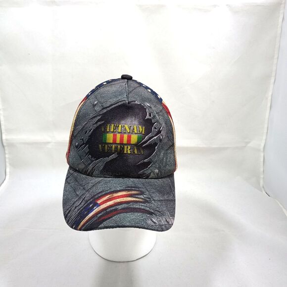 Vietnam Veteran Strapback Cap Stars and Stripes Distressed Look 6 Panel - Picture 3 of 6
